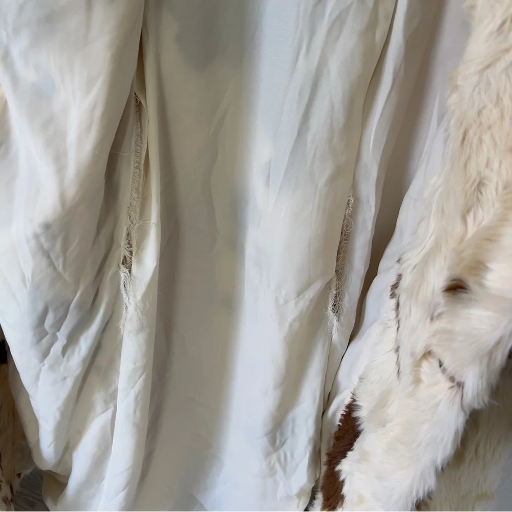 Anthropologie Maeve Grand Glam Faux Fur Coat Long Jacket in Cream and Brown - Picture 7 of 8